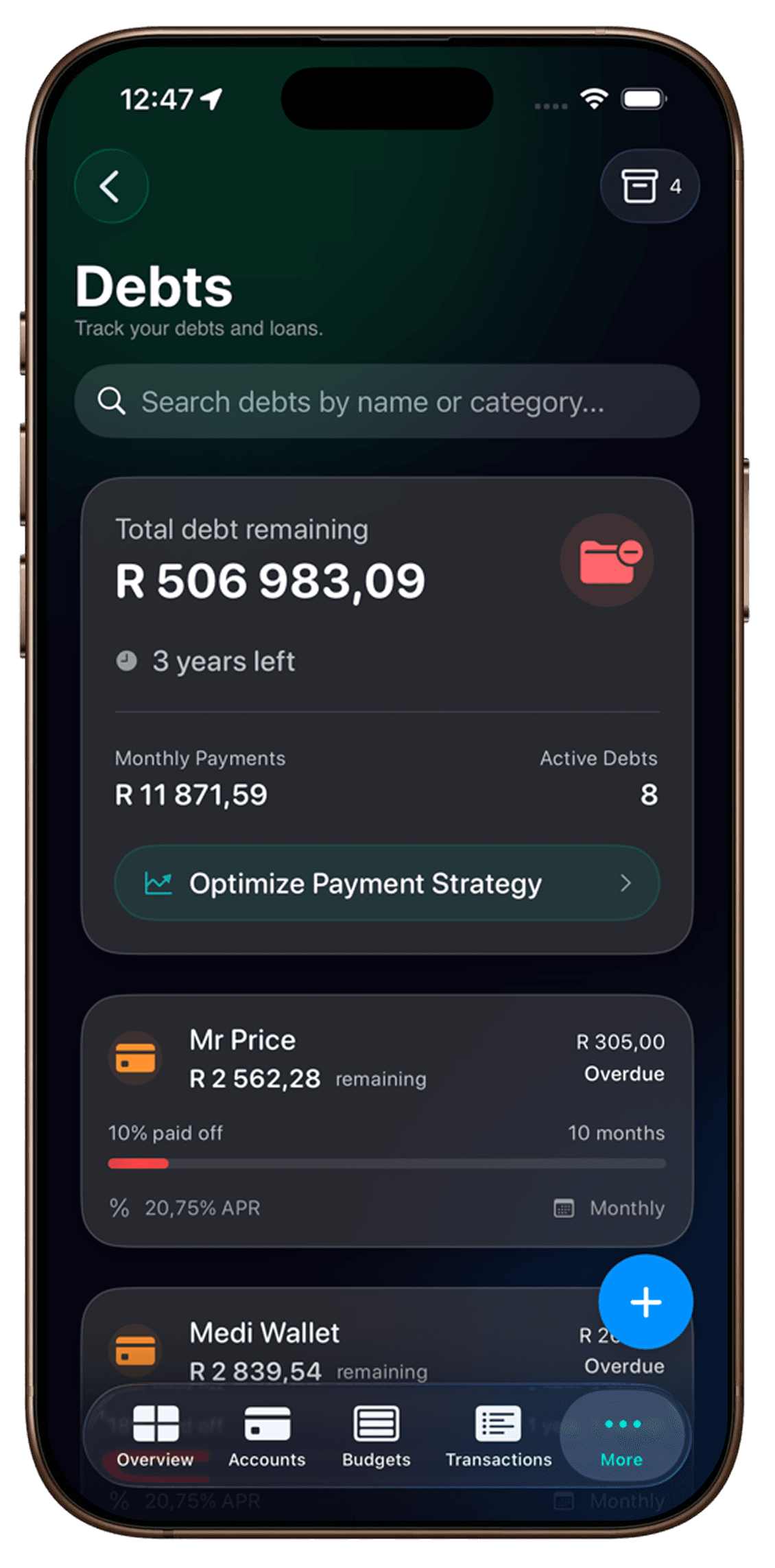 Debts Frame