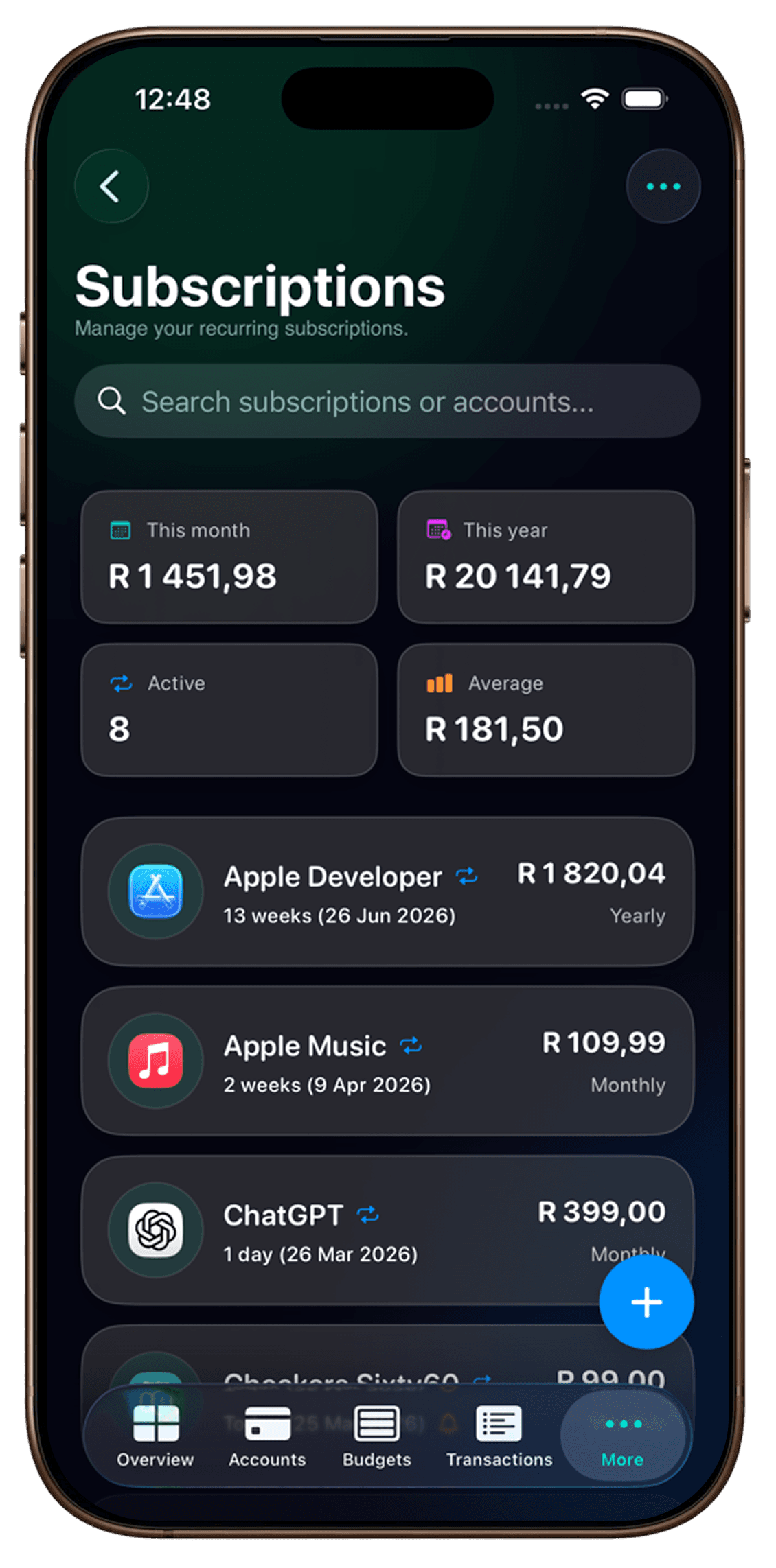 Subscriptions Frame