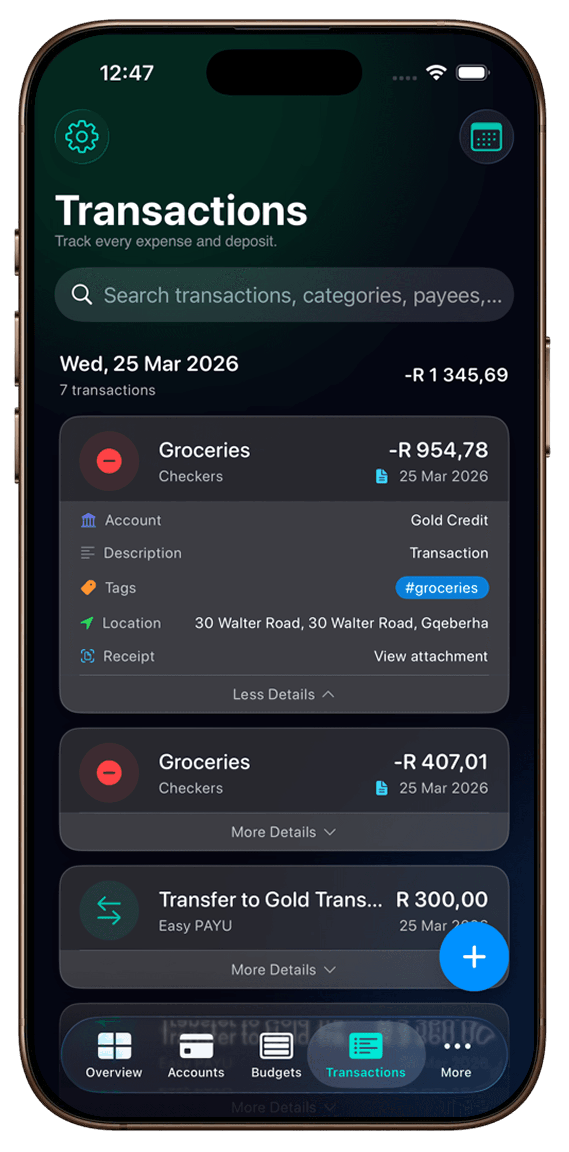 Transactions Frame